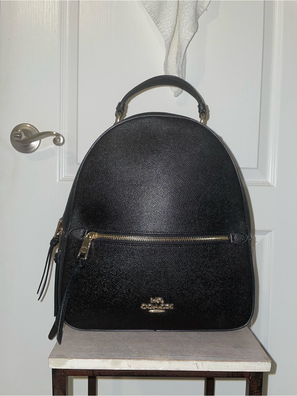 Coach Black Leather Backpack With Gold Hardware